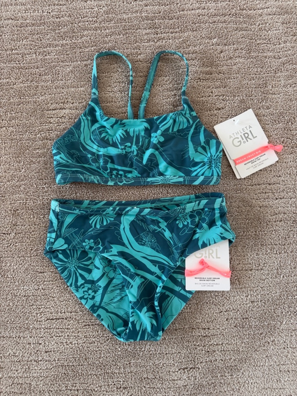 NWT Athleta Girl Teal Floral Two-Piece Bikini Size 8/10